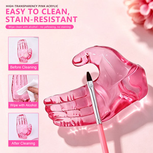 Support de rangement pour pinceaux à ongles en acrylique rose en forme de main, double position, pour fournitures d'art ongulaire - Product Image 4