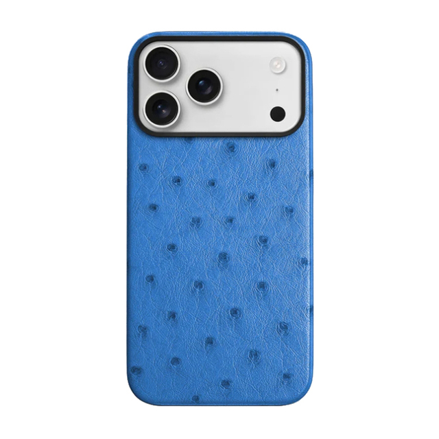 New Arrival Elegant Fashion Classic Exotic Genuine Ostrich Leather Skin case for iPhone 17 Pro Max with Camera Metal Ring