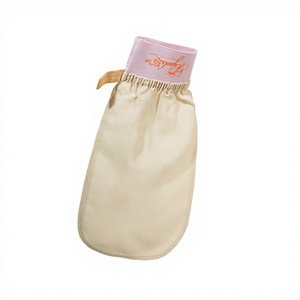 Gants exfoliants avec logo imprimé personnalisé en soie beige Kesse Hammam turc corps visage tissé luffa brosses de bain éponges épurateurs - Product Image 1