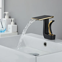 Mitigeur de Lavabo Moderne de Luxe Blanc et Or en Laiton, Robinet Cascade à Design Unique pour Salle de Bain