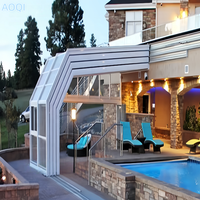 Aluminium-Legierung Ausziehbarer Wintergarten Glashaus 4-Jahreszeiten Mobile Wintergärten und Glashäuser für Villa Garten Pool Überdachung