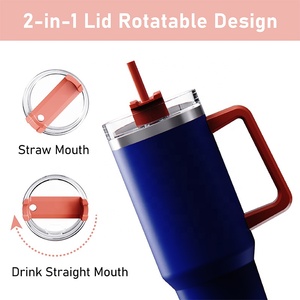 热销产品40盎司不倒翁双壁绝缘咖啡杯不锈钢杯带手柄盖吸管 - Product Image 5