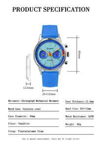 Montre de course pour homme Luxury GFL-Z1234G, mouvement mécanique ST19, bracelet FKM, attache rapide, étanche - Product Image 4