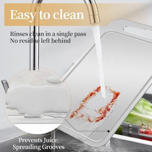Ensemble de 4 planches à découper en titane de qualité alimentaire pour cuisine, avec rainure pour jus, tapis antidérapant, chiffon de nettoyage, épaisseur 0,08 po, planche à découper pour viande - Product Image 6