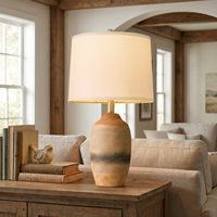 Lampe de table en céramique artisanale de 24,5 pouces avec cordon de 5 pieds, lampe de chevet rustique vintage de style farmhouse pour salon et chambre à coucher