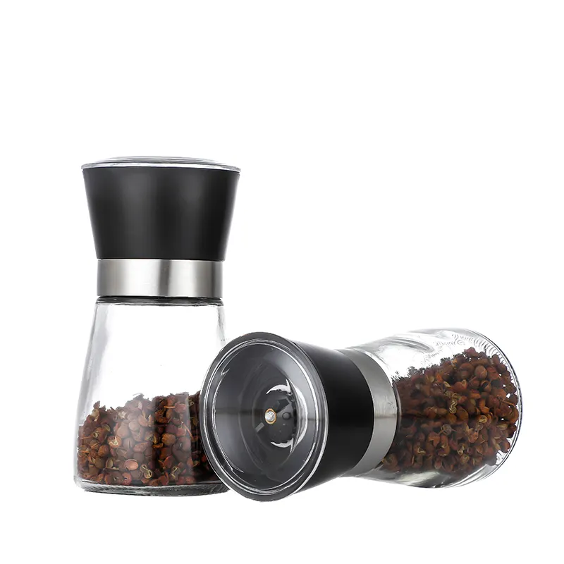 High quality 180ml glass coffee jar spice glass jar with plastic/stainless steel grinder cap