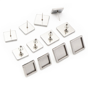 INTODIY acier inoxydable 10/12mm carré épais pierre Support boucles d'oreilles Base bricolage boucles d'oreilles sans bouchons d'oreilles - Product Image 1
