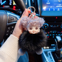 Boule de fourrure de renard grand oeil bébé poupée porte-clés Kawaii doux en peluche filles porte-clés pompon dormir bébé porte-clés