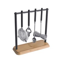 Ensemble d'outils de bar OUYADA en acier inoxydable noir mat de luxe avec support en bambou, kit de shaker à cocktails professionnel pour barman