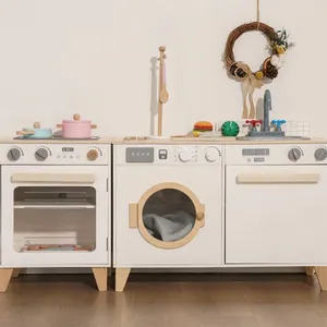 ふりプレイトースター木製ピンク収納キャビネット高級調理洗濯セットおもちゃ子供用木製キッチンおもちゃ