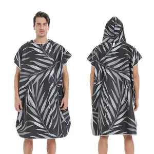 YIER Custom printed Microfiber soft absorbent custom detachable hooded beach towel changing poncho bathrobe towel