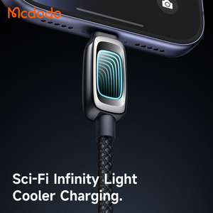 สายชาร์จเร็ว Mcdodo 040/041 100W USB-C to USB-C PD พร้อมไฟ Mirror Light สีฟ้าใส 5A วัสดุโลหะผสมสังกะสี ทนทา<span class=keywords><strong>น</strong></span> สายถักไนลอ<span class=keywords><strong>น</strong></span> สำหรับ <span class=keywords><strong>MacBook</strong></span> - Product Image 3