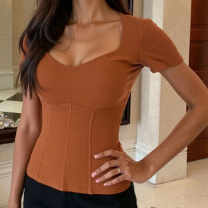 Viviblook ZTP1389 Camiseta de Verano para Mujer, Cuello Cuadrado, Color Sólido, Manga Corta, Informal - Product Image 1