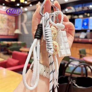 พวงกุญแจเพรทเซลแบบถักลายมิวห่วงล็อคเสน่ห์ช็อคโกแลตเกาหลีสายคล้องโทรศัพท์ของขวัญขายส่งเครื่องประดับแปลกใหม่ - Product Image 3