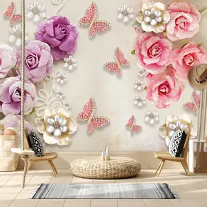 Özel Modern duvar gül çiçeği çiçek duvar kağıdı oturma odası için çıkarılabilir ev dekor kağıtları