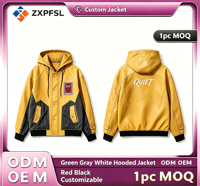 Blouson universitaire à capuche pour homme avec empiècements contrastants, badges et logo brodé personnalisé, style streetwear