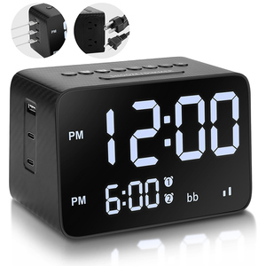 AMZN Đồng Hồ Báo Thức Thông Minh Thiết Kế Mới Trạm Sạc USB Với Màn Hình Gương Kỹ Thuật Số LED <span class=keywords><strong>LCD</strong></span> Ổ Cắm AC Đa Năng Báo Lại - Product Image 2
