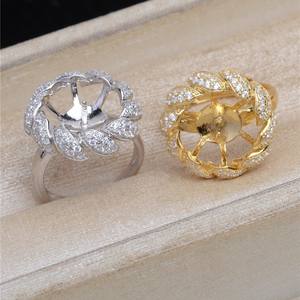 S925 Silver Sunflower <b>DIY</b> Ring <b>Accessory</b> JG5424 Flap Ring Support 13-14 Pearl Jewelry Making with Concealer Base Packed in <b>Bag</b> - Product Image 2