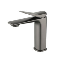 Robinet de lavabo gris anthracite minimaliste à bec plat, corps en laiton massif, mitigeur chaud/froid moderne pour salle de bain