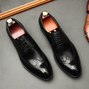 Business formal men's shoes with hand-woven leather uppers made of cowhide low heel breathable and casual design - Product Image 4