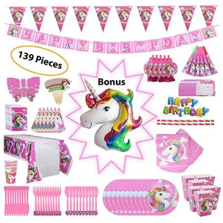 Fantasy Unicorn Children'S Birthday Party Supplies Set Paper Cup Paper Plate Pull Flag Tablecloth Set