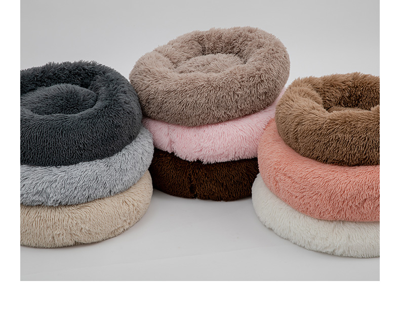 Manufacturer wholesale Plush Round Cozy Calming Donut dog bed dropshipping soft washable Fluffy Cat Bed Removable pet cushion