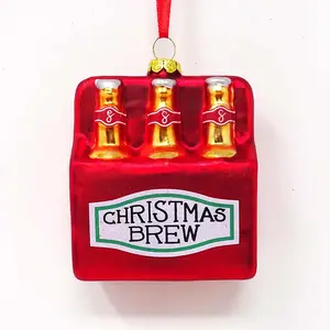 厂家批发手工彩绘玻璃啤酒周转箱圣诞树装饰品出售