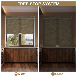 ZHENPIN pelindung UV tanpa kabel Roller tirai penyaringan cahaya tekstur kayu jendela nuansa imitasi kain bambu Built-in - Product Image 2