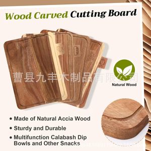 Jiufeng Acacia <b>Wood</b> Cutting Board Rectangle Multifunction Kitchen Chopping <b>Block</b> With Food Icons For Organized Cooking - Product Image 5