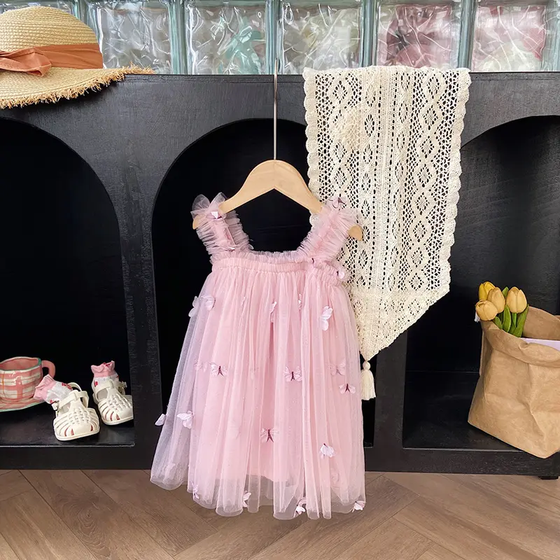 Kleines Mädchen Rüschen kleid Kinder Schmetterling Tutu Kleid Schmetterling Kinder kleid Ärmellose Rüschen riemen Kleinkind Sommer Casual Kleider