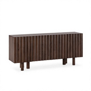 Modern Luxury Solid Wood 3D Geometric Hand Carved Diamond Pattern Dining <b>Sideboard</b> Midcentury Modern Tapered Legs 3 ft <b>Storage</b> - Product Image 1