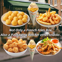 Emballages personnalisés pour chips, cornets à chips, cornets à gaufres, boîtes à crêpes, boîtes à frites, cornets en papier avec coupelle à sauce, supports à churros