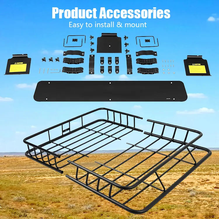 Universal outdoor camping steel 43 inch metal car suv auto rooftop mounted cargo luggage bag rack basket carrier