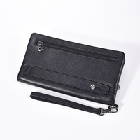 Portefeuille long pour homme en cuir véritable HASSION, style vintage personnalisable, avec fermeture éclair et bouton, grand format, protection RFID