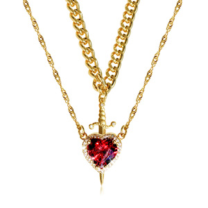 Zooying ajustable <span class=keywords><strong>estilo</strong></span> gótico collar de mujer cristal rojo corazón daga colgante Cadena de acero inoxidable <span class=keywords><strong>estilo</strong></span> gótico en capas - Product Image 1