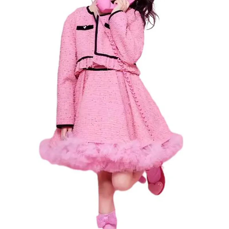 2024 nueva primavera niñas vestido rosa puff traje dulce niña princesa vestido traje para 4-12T