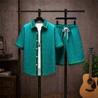 Ensemble de chemises à manches courtes 100 % coton personnalisées pour hommes, avec strass, imprimé géométrique formel, col contrastant, logo personnalisé, OEM, ODM, approvisionnement en gros