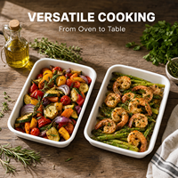 Plat à rôtir en émail blanc avec couvercle, plat de cuisson rectangulaire pour lasagnes et casseroles, ustensile de cuisine résistant au four, vente en gros OEM