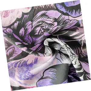 Woven Printing Lurex Purple Flower Soft Comfortable Pure Silk Rayon Fabric For T-shirt Dress Down Jacket Decoration Cloth