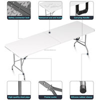 Table pliante de pique-nique de 8 pieds, table de camping portable avec poignée et verrous de sécurité, table pliable en plastique pour le camping