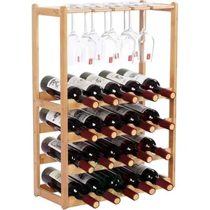 Bambus 5-Stufen-Weinregal mit Glashalter Heim Küche Speisekammer Weinkeller freistehender Flaschen-Organisator-Vorführständer