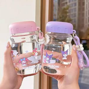 Bouteille d'eau en verre Zuo Mu Kuromi 350 ml portable avec couvercle et paille pour les filles à l'école, utilisation estivale - Product Image 4