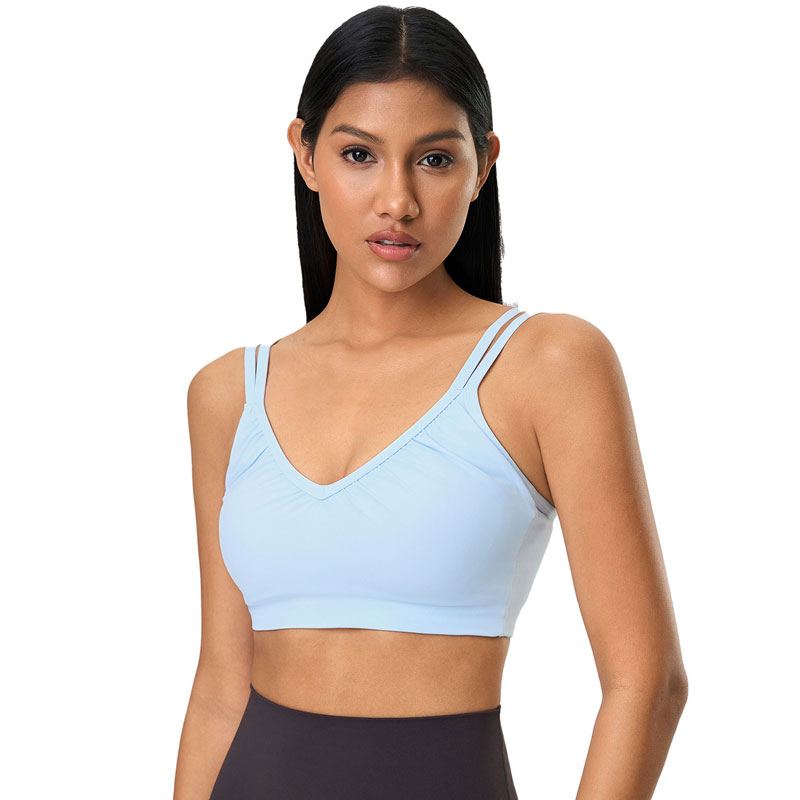Custom Logo Compression Deep V Neck Women's Breathable Fitness Yoga Workout Tank Top Cross Back Training Sports Bra