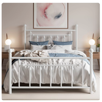 Cadre de lit en fer forgé avec pieds à roulettes, lit plateforme double avec rangement sous le lit pour chambre moderne