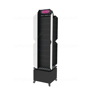 Étagère de présentation de bijoux mobile avec panneau perforé rotatif à 360° et miroir, support métallique à 4 côtés pour boutique, exposition - Product Image 6