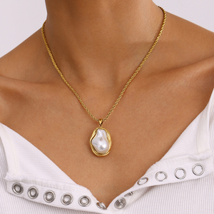J&D Irregular Pearl Texture Stainless Steel 18K Gold Plated Elegant <b>Statement</b> <b>Necklace</b> Ring Earrings Set Gift for Women Daily - Product Image 6