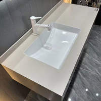 Style moderne maison salle de bain vanité plaque de roche comptoir en céramique bassin évier en céramique avec LED intelligente pour hôtel