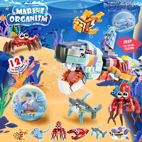 Jouet éducatif en blocs de construction en plastique ABS de la marque XINGLE, modèle d'animaux sous-marins à l'échelle 1:8, lot de 12 pièces pour les enfants de 5 à 7 ans, vente chaude