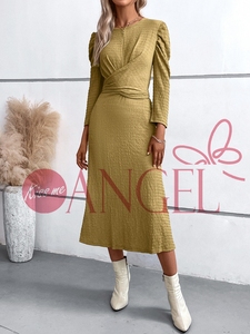 KISS ME ANGEL stile moda verde dolce temperamento elegante sottile girocollo pizzo a maniche lunghe abito da donna - Product Image 3