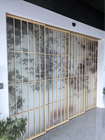 Porte coulissante de style japonais en alliage d'aluminium, verre dépoli bambou, résistante à l'eau, design de grille personnalisé, pour chambre à coucher intérieure